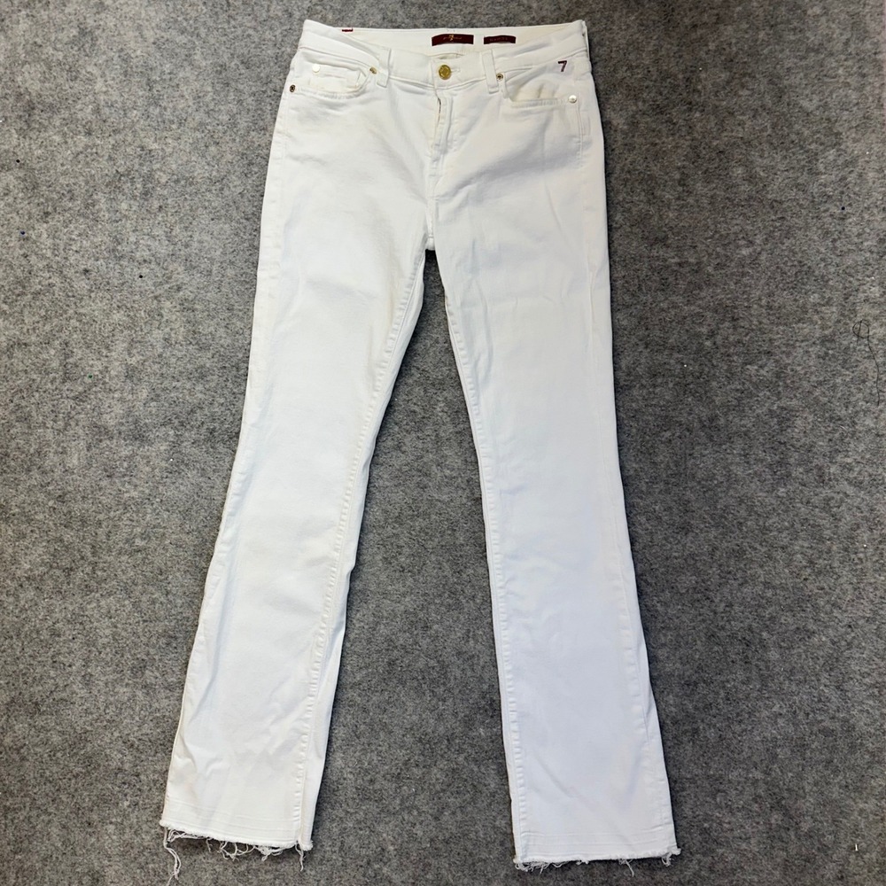 7 For All Mankind Jeans Womens White Fair Distressed Raw Hem Slim Straight
